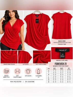 FOREVER 21 WOMEN’S DRAPED TOP - RED SIZE 3X (NEW WITH TAGS) A25